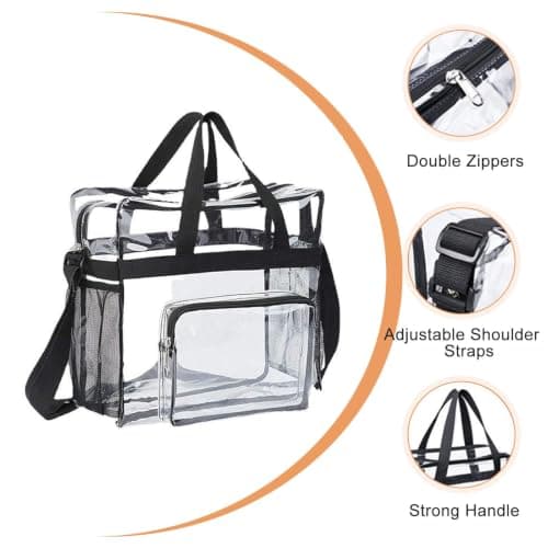 Megcdtr Clear Tote Bag with Zipper and Adjustable Shoulder Strap(Black) — view 5