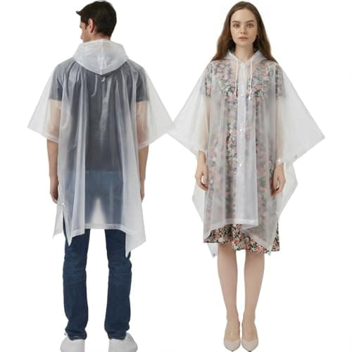 UPSEN Rain Ponchos for Adults, 2 Pcs Reusable Raincoats Coats Jackets Emergency for Women Men with Hood, White