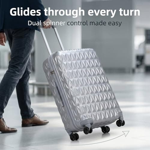 CMY Suitcase Medium Size Lightweight Hardshell Luggage 4 Dual Spinner Wheels Trolley Suitcase 24" Hold Check in Luggage 3 Digit Combination Lock Business Trip (Silver, 24 inches) — view 3