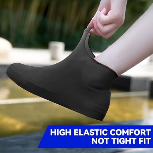 BQMEZRNUS 4Pairs Black Waterproof Shoe Covers, Non-Slip Reusable — view 5