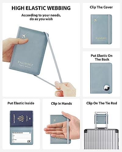 Stouchi Passport Holder Airtag Wallet UK Passport Cover Protector PU Leather Travel Wallet Case Organiser Document Holder for Men&Women Passport,Business Cards,Boarding Passe(Azure) — view 5