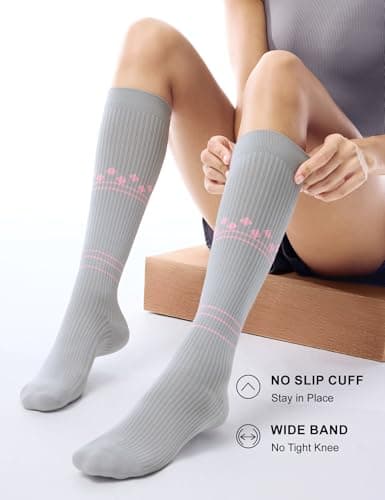 FITRELL 3 Pairs Compression Socks for Women and Men 20-30 mmHg Travel Flight Socks Medical Knee High Socks for Sport, Flying, Carers, Nurse, Pregnant Women, Varicose Veins, Grey+Purple+Pink, S/M — view 4