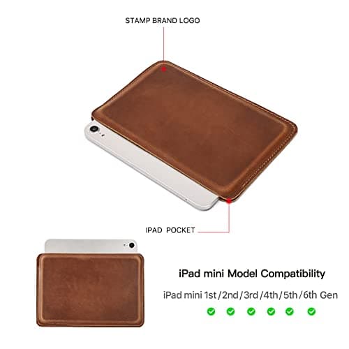 CONTACT'S FAMILY Sleeve for 7.9/8.3 Inch iPad Mini, Slim Protective Leather Case Compatible with iPad Mini 7.9”/8.3”(Horizontal Model)(Brown) — view 4