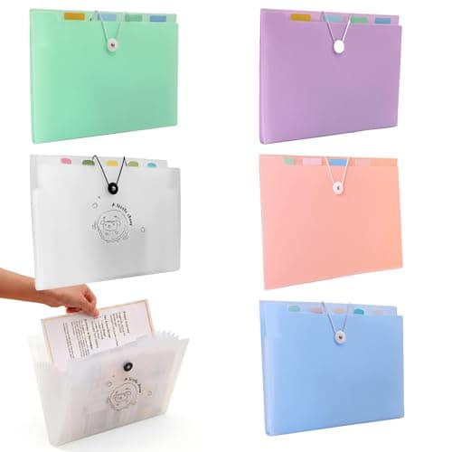 5Pcs Expanding File Folder, Folders for Paperwork A4, Document Organiser with Colored Labels, Flashcard Organiser for Card Paperwork Receipt Office School Travel Use