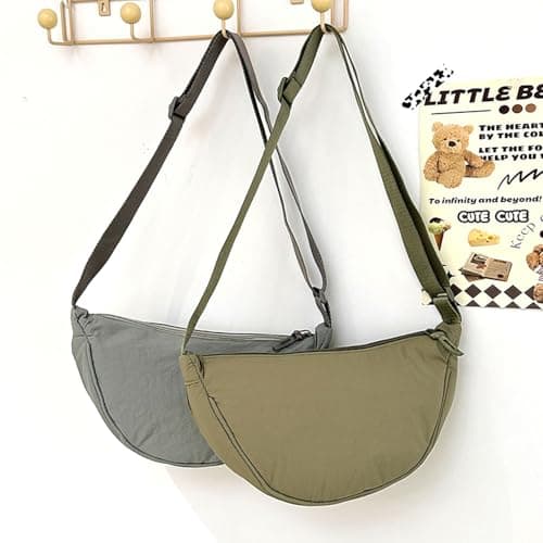 SUJIBHI Crescent Bag Nylon Dumpling Bag for Women Men Crossbody Bag with Adjustable Strap Solid Color Chest Bag Shoulder Bag Fanny Packs for Daily Use (Green) — view 3