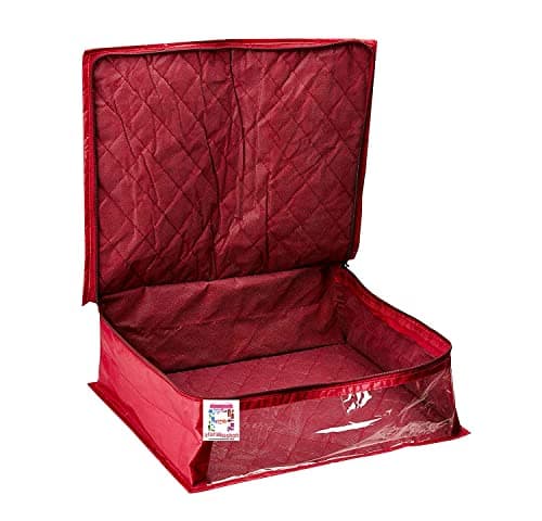 atorakushon Fabric Foldable Saree Covers Garments Clothes Storage Bag Wardrobe Organizers With Double Zip Lock For Lehenga Suit Dress Accessories 4 Pieces Maroon — view 6