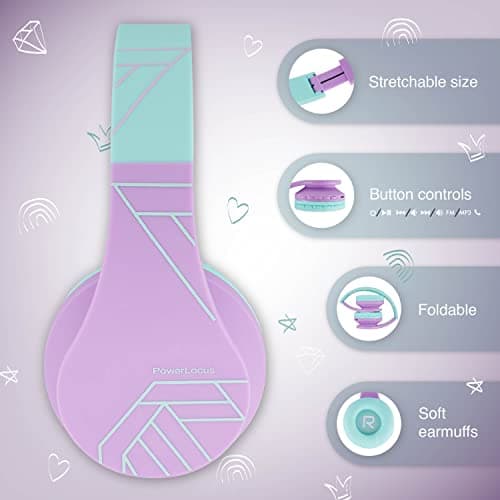 Bluetooth Headphones for kids, PowerLocus Wireless Foldable Headphones Over Ear, Headphone with Microphone, 85DB Volume Limit, Wireless &Wired Headset with Micro SD/TF for Smartphone/Online Class/iPad — view 3