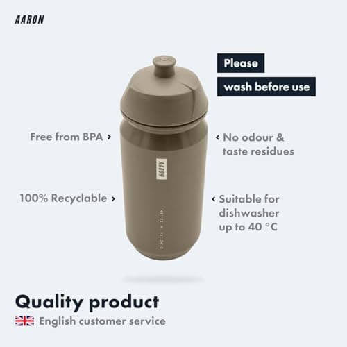 AARON ECO Water Bottle, 100% Biodegradable, 500 ml, Lightweight and Leak-Proof, Practical BPA-Free Water Bottle for Sports, Fitness, Hiking, Outdoor in Beige — view 2