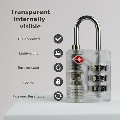 UP Security Luggage Locks TSA Approved, Combo Lock for Gym Locker, Small Padlock Combination, 3 Digit Combination Padlock for School Locker, Travel Suitcase, Gun Case, Backpack Zipper (White+White) — view 4