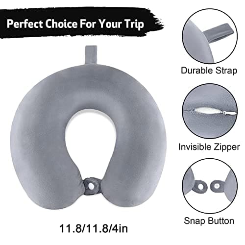 Jmbabe Travel Pillow - Memory Foam Neck Pillow Support Pillow,Luxury Compact & Lightweight Quick Pack for Camping,Washable Neck Support Pillow, Ear Plugs, Eye Mask & Carry Bag — view 4