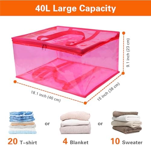 Vieshful Pink 40L Clear Clothes Storage Bag with Zipper 3 Pack — view 2