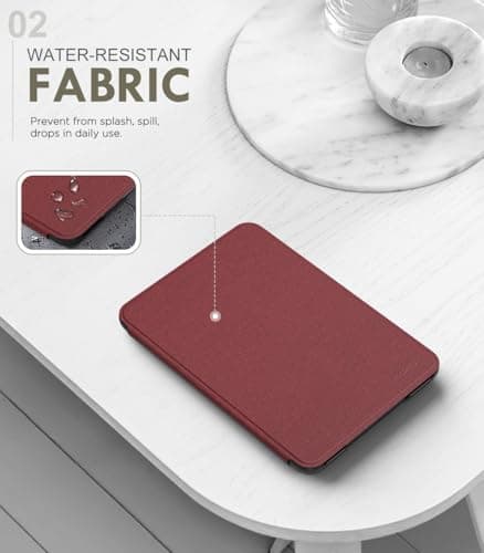 MoKo Case for 6" Amazon Kindle Basic 11th Gen 2024/2022, Denim Wine Red — view 3