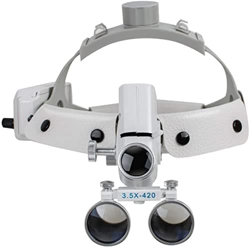 BONEW Headlamp Headlight Headband 5W LED Surgical Medical 3.5X-420mm Magnification Binocular Loupes with Adjustable Lamp Adjustable Pupil Distance Brightness Head Circumference (Silver) — view 2