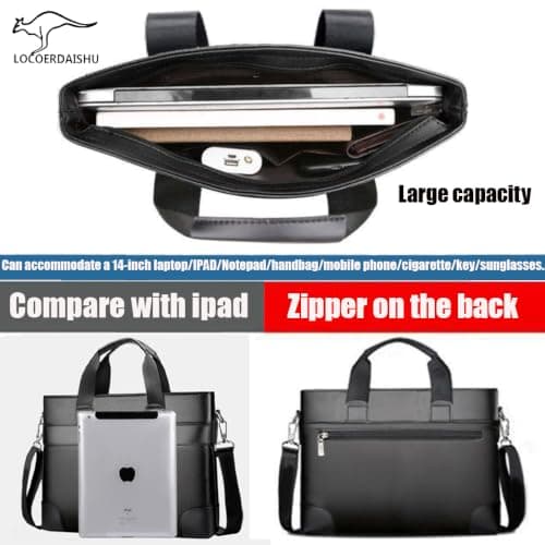 LOCOERDAISHU 15 Inch Laptop Briefcase Messenger Bag for Men Women, Waterproof Laptop Shoulder Bag, Business Laptop Crossbody Daypack for Office Work Travel Outdoor (Black) — view 6
