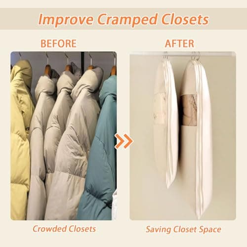 Space Saving Hanging Garment Bag with Self Compression Zipper, Heavy-Duty Vacuum Storage Bags for Clothes, Wardrobe Organizer, Waterproof Compression Bags for Travel, Winter Seasonal Clothing Storage — view 5