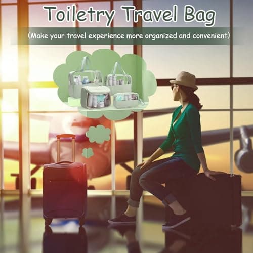 LELEWANGLUO Transparent Travel Toiletry Bag, 4 PCS Portable Waterproof PVC+PU Makeup Bag with Zippers, Green — view 6