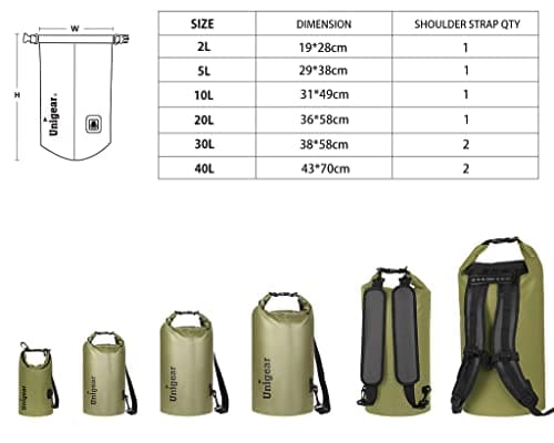 Unigear Dry Bag 2L/5L/10L/20L/30L/40L Waterproof Dry Sack Roll Top with Phone Case and Long Adjustable Shoulder Strap for Boating/Kayaking/Fishing/Rafting/Swimming/Camping/Snowboarding — view 3