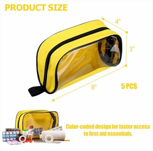 BAOZENP Empty First Aid Pouch - Color Coded Emergency Organizer Bag with Zipper & Transparent Window, Med Supplies Storage for Travel, Camping, Office, Car & Home, 5Pcs (Yellow) — view 2