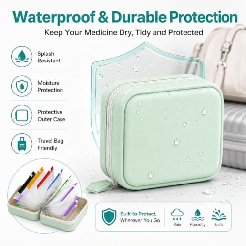A8 Waterproof Pill Organiser Set with 14 Colour-Coded Pill Pouches, 7–14 Day Travel Medicine Organiser, Weekly Tablet Organizer Case with Reusable Binder Design for Vitamins, Supplements, Daily Use — view 3