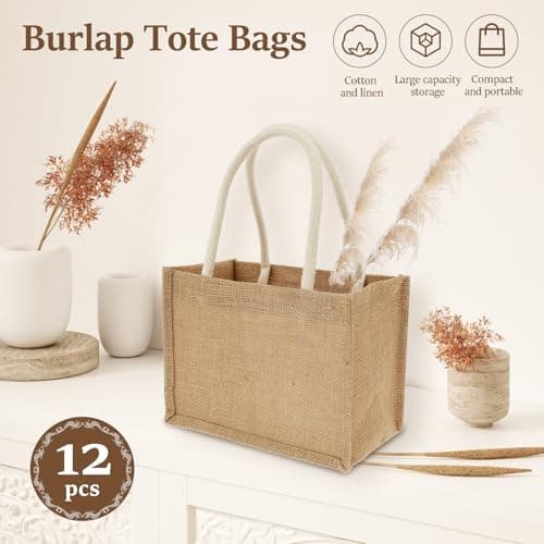 GWCYMYD 12 Pack Burlap Tote Bags, Reusable Bulk Burlap Bag with Handles, Portable Jute Tote Favors Bags for Women Wedding Bachelorette Bridesmaid Party Favors Shopping Trips (12Pack) — view 6
