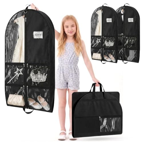 2PCS Costume Garment Bags for Dancers, Garment Bags with 5 Large Capacity Pocket, Foldable Clothes Covers for Suits, Travel & Sports Jersey, Cheer Uniform
