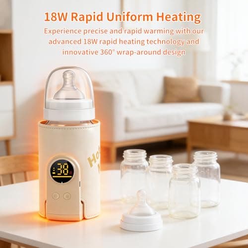 Portable Bottle Warmer, Rechargeable Baby Bottle Warmer with 6-Speed Adjustable Temperature and 18W Fast Heating, Baby Milk Warmer with LED Temperature Display and Night Light, Travel-Friendly — view 2