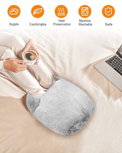 SUPERFA Rubber Hot Water Bottle for Feet, Grey Foot Warmer Slippers — view 5
