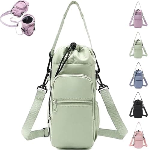 mmfLyuLD Insulated Water Bottle Carrier Bag, Portable Sports Water Bottle with Adjustable Strap, Insulated Waterbottle Holder Bottle Pouch Holder with Phone Pocket for Outdoor Sports Travel (Green)
