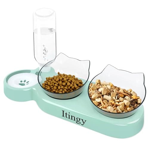 Itingy 15° Tilted 3-In-1 Cat Food Bowl Set with Removable Water Bottle