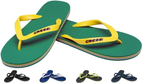 CRESSI Beach Flip Flops - Flip Flops Unisex for Beach and Pool, Green/Yellow, 8/9 UK - 41/42 EU