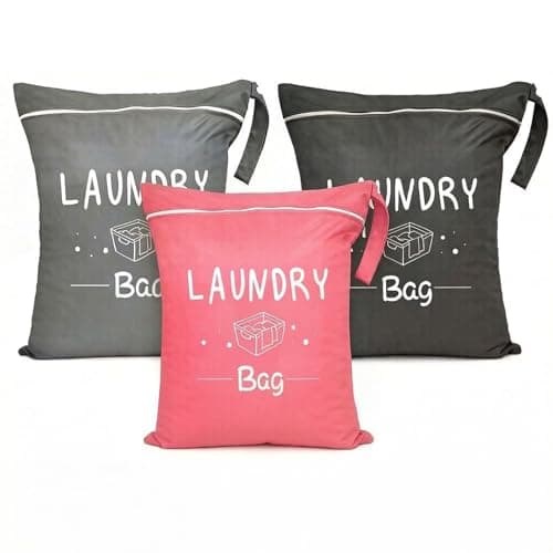 3 PCS Travel Laundry Bags, Portable Laundry Travel Bag with Zipper and Handle, Laundry Bags for Travelling Gym Camping for Dirty Clothes (Black Gray Pink)