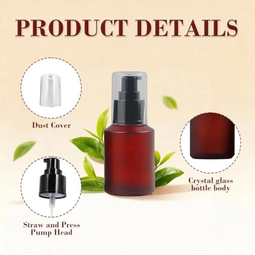 1PCS 60ML Glass Empty Upscale Refillable Cosmetic Cream Lotion Pump Bottle Container With Cap For Treatment Beauty Gels Liquid Serums (Brown) — view 3