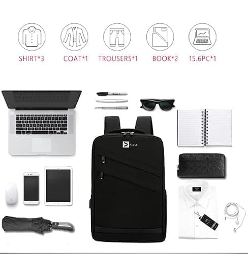Flex Waterproof Business School Laptop Rucksack with USB Port and Headphone connecting point Office college Uni work Bag Men Women, Fits 16 Inch Laptop-Large Lightweight Travel Bag with Trolley sleeve — view 3