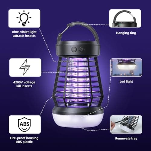 Rechargeable Fly Zapper, Portable Mosquito Killer Lamp,Camping Bug Zapper — view 4