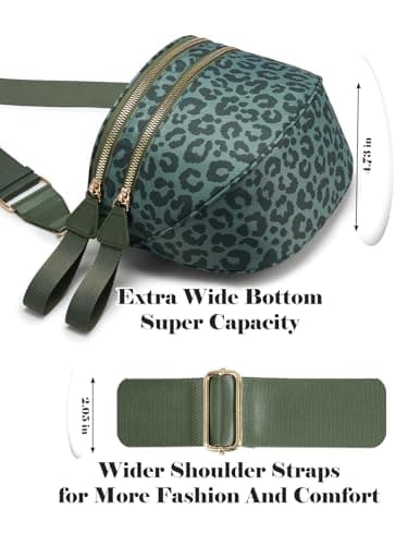Pure Colour Crossbody Bag Bum Bag for Women,Spacious Purse Fanny Packs Belt Bag,Oversized Bum Bag, Bean Green Leopard Print Bum Bag, 11.0 Inches X 8.6 Inches X 4.5 Inches, Casual — view 5