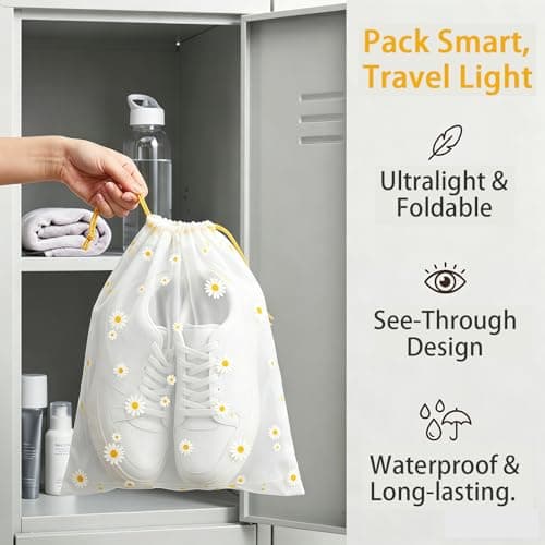 15Pcs Travel Shoe Bags, 3Size Clear Dust Proof Shoe Storage Bags for Adult Kid,Reusable Travel Storage Bag, Underwear Bag, Waterproof Shoe Bags Storage, Drawstring Shoe Bag (Daisy) — view 4