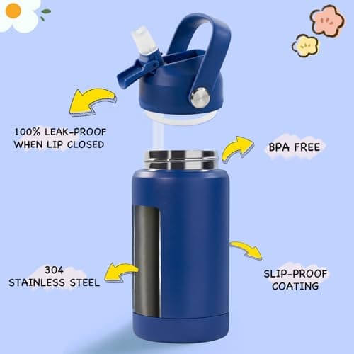 Fijinhom Kids Water Bottle, 360ml/12oz, Stainless Steel Insulated Water Bottle with Straw, Vacuum Leakproof, Kids Water Bottles for School Boys Girls, Keep Drinks Hot Cold,BPA Free,Blue — view 2