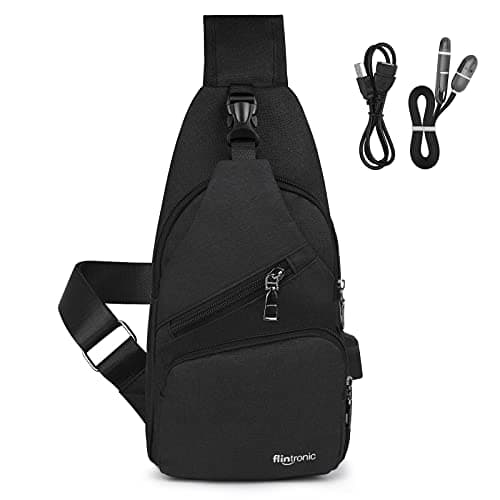 flintronic Sling Bag, Anti-Theft Chest Bag Small Shoulder Bag, Men's Rucksack with USB Charging Port & Reflective Strip, Crossbody Backpack for Outdoor Hiking and Traveling - USB Cable Included