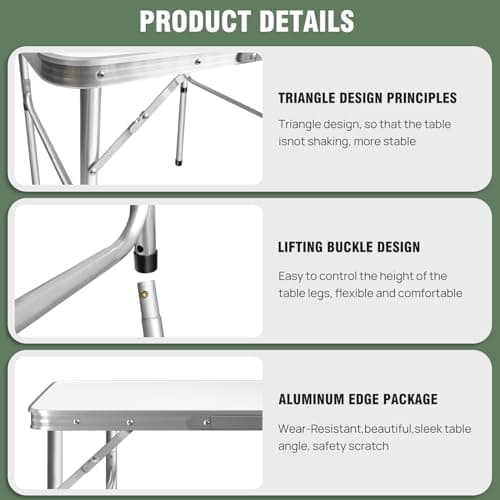 Lucn 2.5FT Folding Table Camping Table for Buffet Wedding Market Garden Party 75 * 55 * 70cm - 2 Height 33CM/70CM — view 6