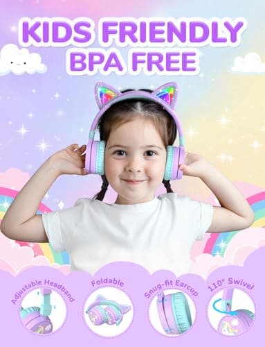 iClever BTH21 Kids Headphones Wireless Girls LED Cat Ear Travel Gift — view 5