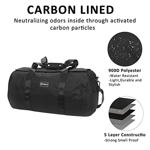 FIREDOG Smell Proof Duffle Bag, Large Smell Proof Bag for Travel Storage, Classic Black, with Lock — view 2