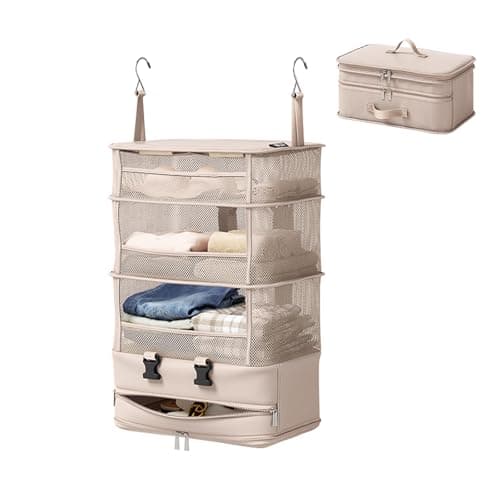ACESOME Hanging Storage, 5-Shelf WaterproofSuitcase Organiser Bags, Cube Wardrobe Storage Organiser, Collapsible Travel Laundry Bag, Large Capacity Instant Wardrobe for Suitcase (1Pcs)