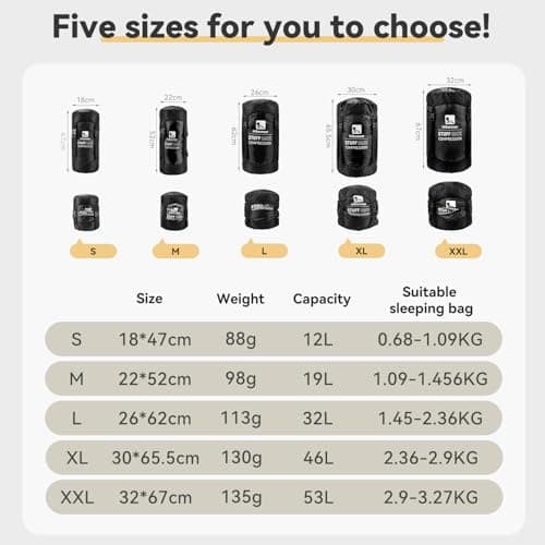 HIKEMAN Compression Stuff Sack for Sleeping Bag - Lightweight Compression Bag,Water-Resistant Sleeping Bag Stuff Sack for Camping Outdoor Hiking Backpacking Travelling (Black, S) — view 3