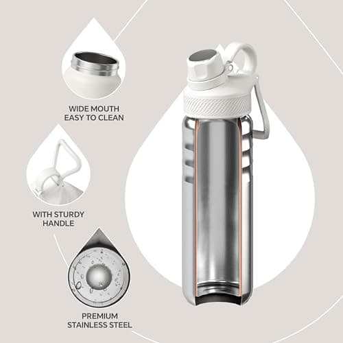 IDEUS Vacuum Insulated Water Bottle 710ml/24oz, Leak-Proof Stainless Steel Water Bottle, Double Wall Flask, Metal Sports Canteen with 2 Lids — view 3