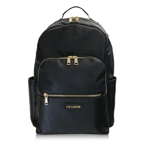 My Babiie Backpack Pro Changing Bag - 2 Insulated Bottle Holders, Clutch Bag, Portable Changing Mat, Stroller Clips, Baby Travel Bag, Nappy Back Pack, Vegan Leather - Black & Gold — view 2