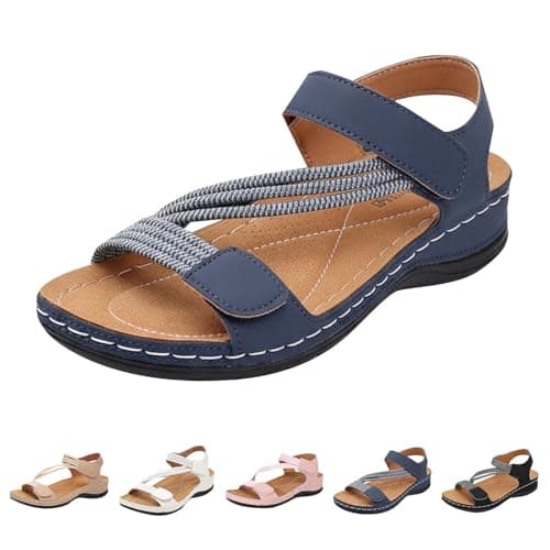 Womens Orthopedic Walking Sandals, Comfortable Lightweight Arch Support Sport Casual Sandals Cross Strap Adjustable Slides for Outdoor Beach Travel Summer Size 6.5