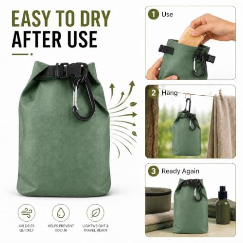 lafo Travel Soap Bag Waterproof Leakproof Soap Case with Soap Lathering Bag and Carabiner, Portable Sealed Storage Bag Quick Dry Soap for Travel, Camping, Outdoor (Green) — view 6