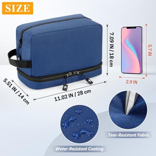 GNEGNI LIFE Toiletry Bag for Men, Water-Resistant 600D Travel Wash Bag with 2 Layer Compartments, Toiletry Shaving Dopp Kit with Elastic Slots, Shower Cosmetic Bag for Travel Accessories (Navy Blue) — view 3