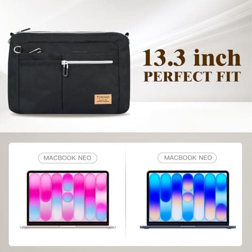 TiMOVO 13.3-14" Multiple Pockets Laptop Sleeve with Shoulder Strap, Black — view 3