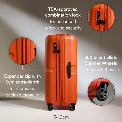 ANTLER Single Stripe Hard Shell Large Suitcase + Laundry Bag - 81x56x34cm 144L, Expandable, Lightweight, 4 Spinner Wheels, TSA Lock - Durable Large Check in Luggage - Ember Orange — view 3